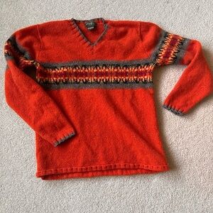 Eddie Bauer Red and Gray V-Neck Sweater Lambs Wool